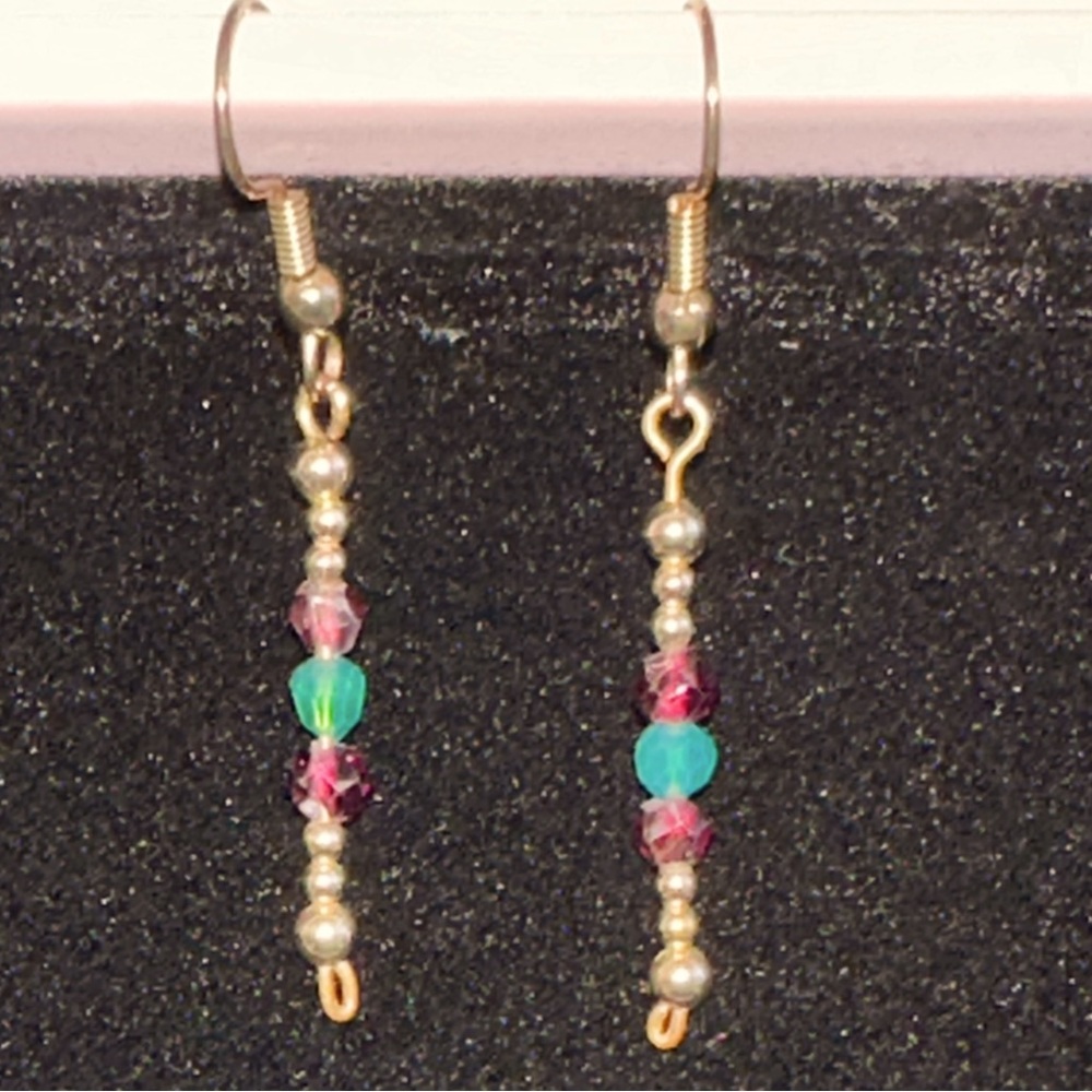 Handmade by Shanstone Jewelry!! 
Red and Green Garnet Earrings W/Gold Detail